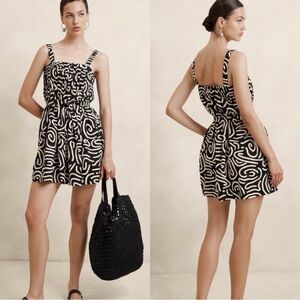 Black and White Patterned Linen Blend Dress